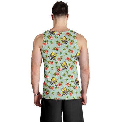 Bird with Red Flower Print Pattern Men Tank Top