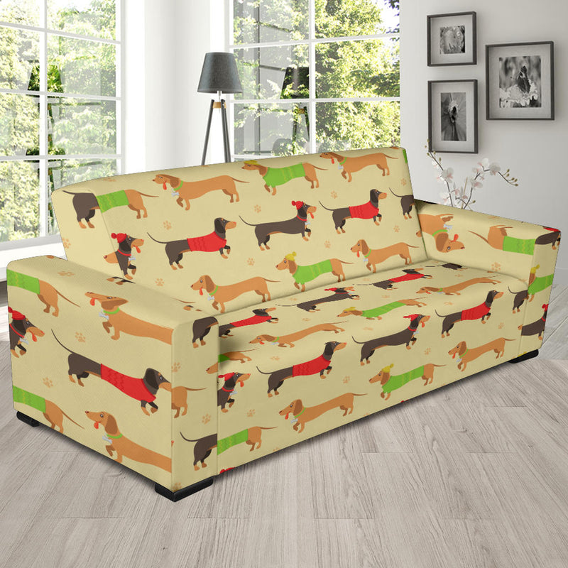 Dachshund Pattern Print Design 06 Sofa Slipcover