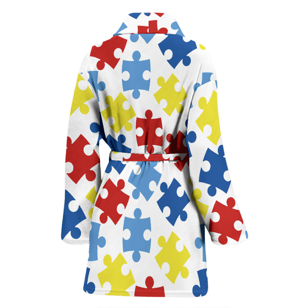 Autism Awareness Pattern Print Design 04 Women Bathrobe