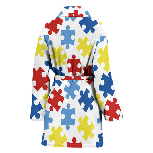 Autism Awareness Pattern Print Design 04 Women Bathrobe