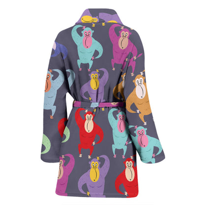 Chimpanzee Pattern Print Design 03 Women Bathrobe