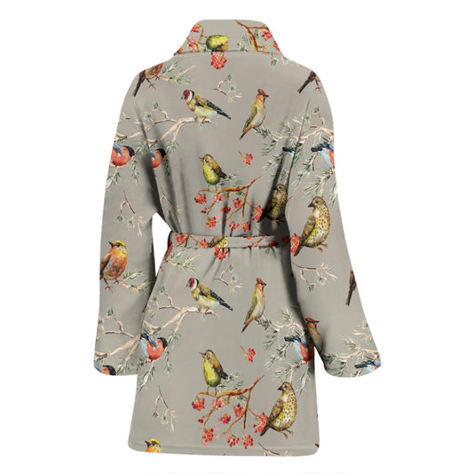Birds Pattern Print Design 03 Women Bathrobe