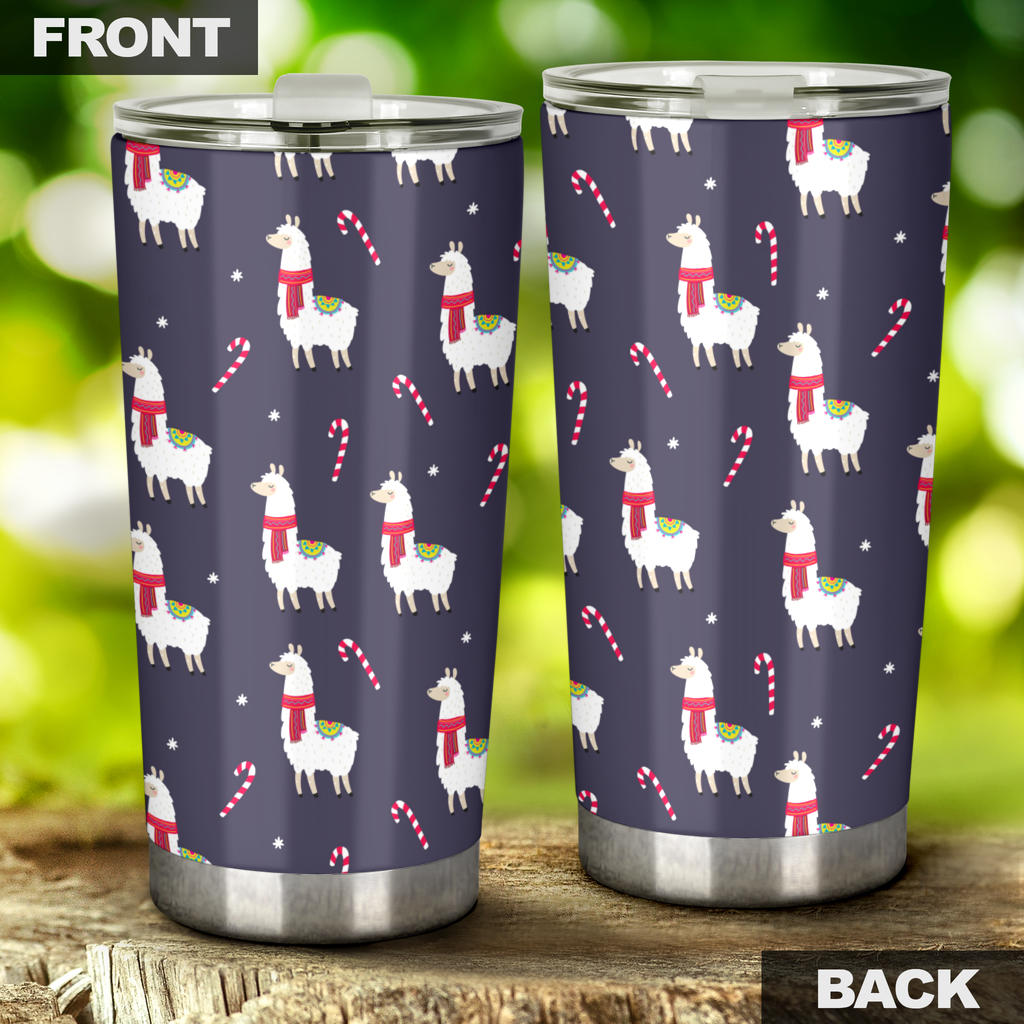 Llama with Candy Cane Themed Print Tumbler