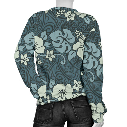 Flower Hawaiian Hibiscus Style Print Pattern Women Long Sleeve Sweatshirt
