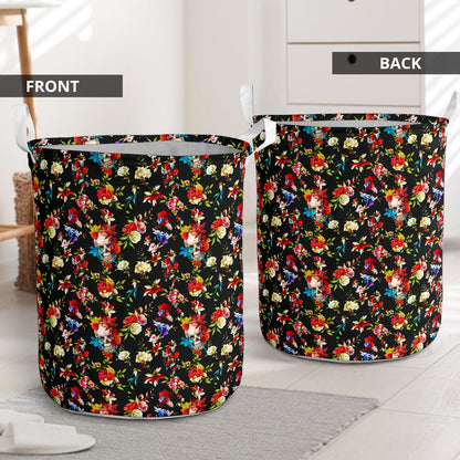 Skull Roses Flower Design Themed Print Laundry Basket