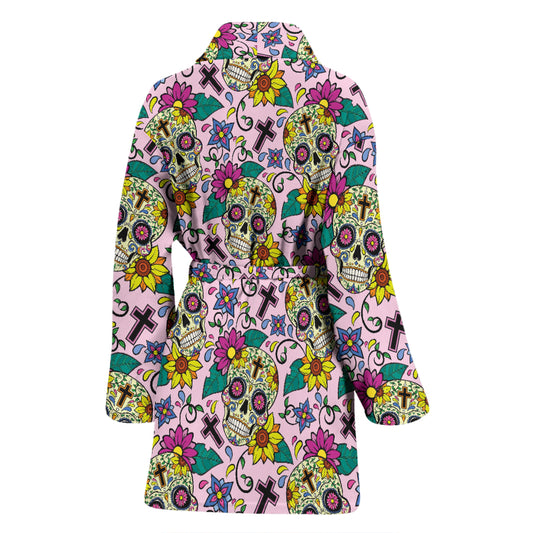 Sugar Skull Print Design LKS307 Women Bathrobe