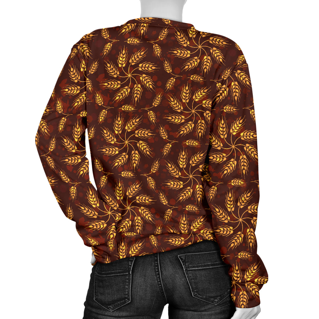 Agricultural Brown Wheat Print Pattern Women Long Sleeve Sweatshirt