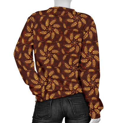 Agricultural Brown Wheat Print Pattern Women Long Sleeve Sweatshirt