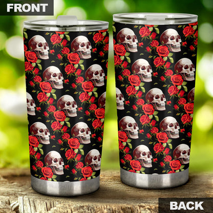 Red Rose Skull Design Print Tumbler