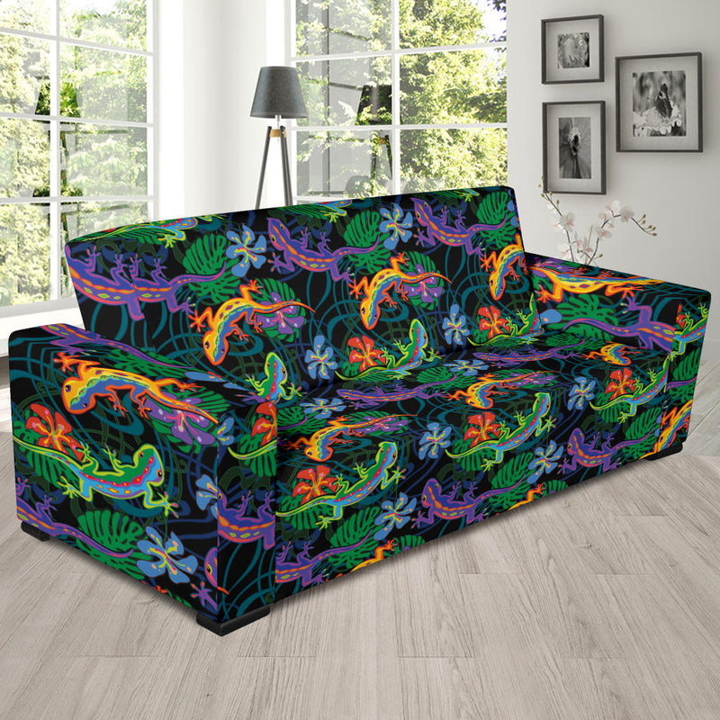 Gecko Colorful Pattern Print Design 01 Sofa Slipcover