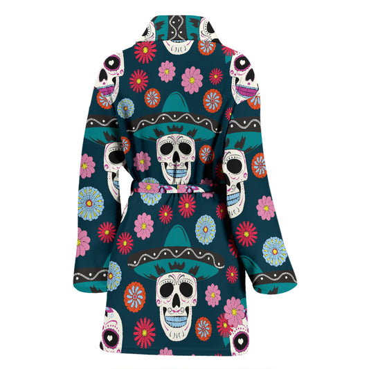 Sugar Skull Print Design LKS308 Women Bathrobe