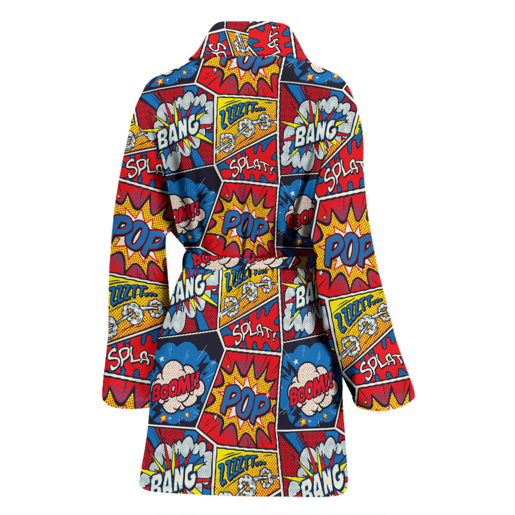 Comic Book Pattern Print Design 03 Women Bathrobe