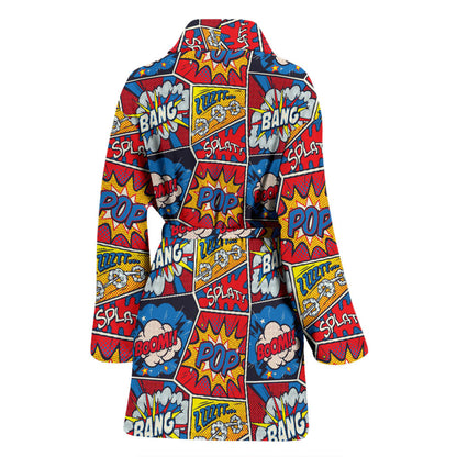 Comic Book Pattern Print Design 03 Women Bathrobe