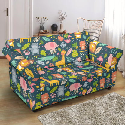 Safari Animal Cartoon Print Design LKS305 Loveseat Couch Slipcover
