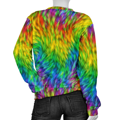 Rainbow Fur Design Print Women Long Sleeve Sweatshirt