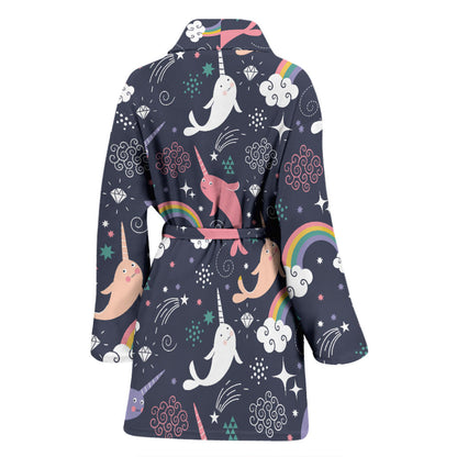 Narwhal Pattern Print Design 01 Women Bathrobe