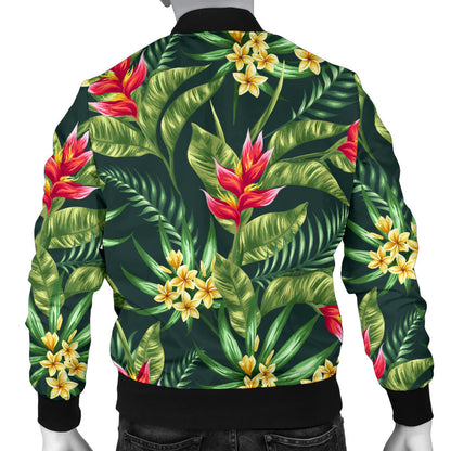 Tropical Folower Red Heliconia Print Men Bomber Jacket