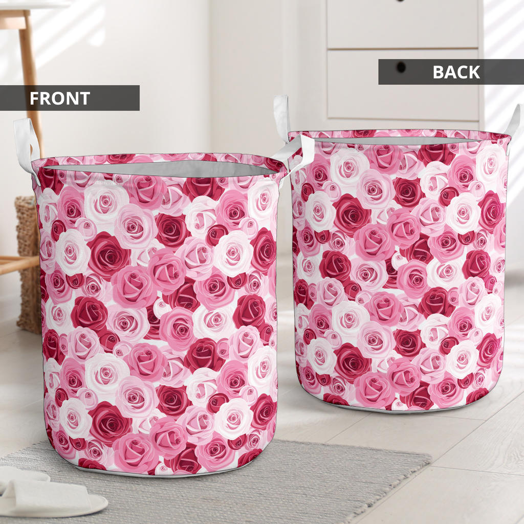 Pink Red Rose Pattern Print Laundry Basket