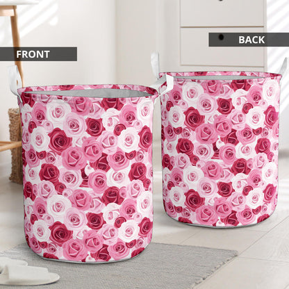 Pink Red Rose Pattern Print Laundry Basket