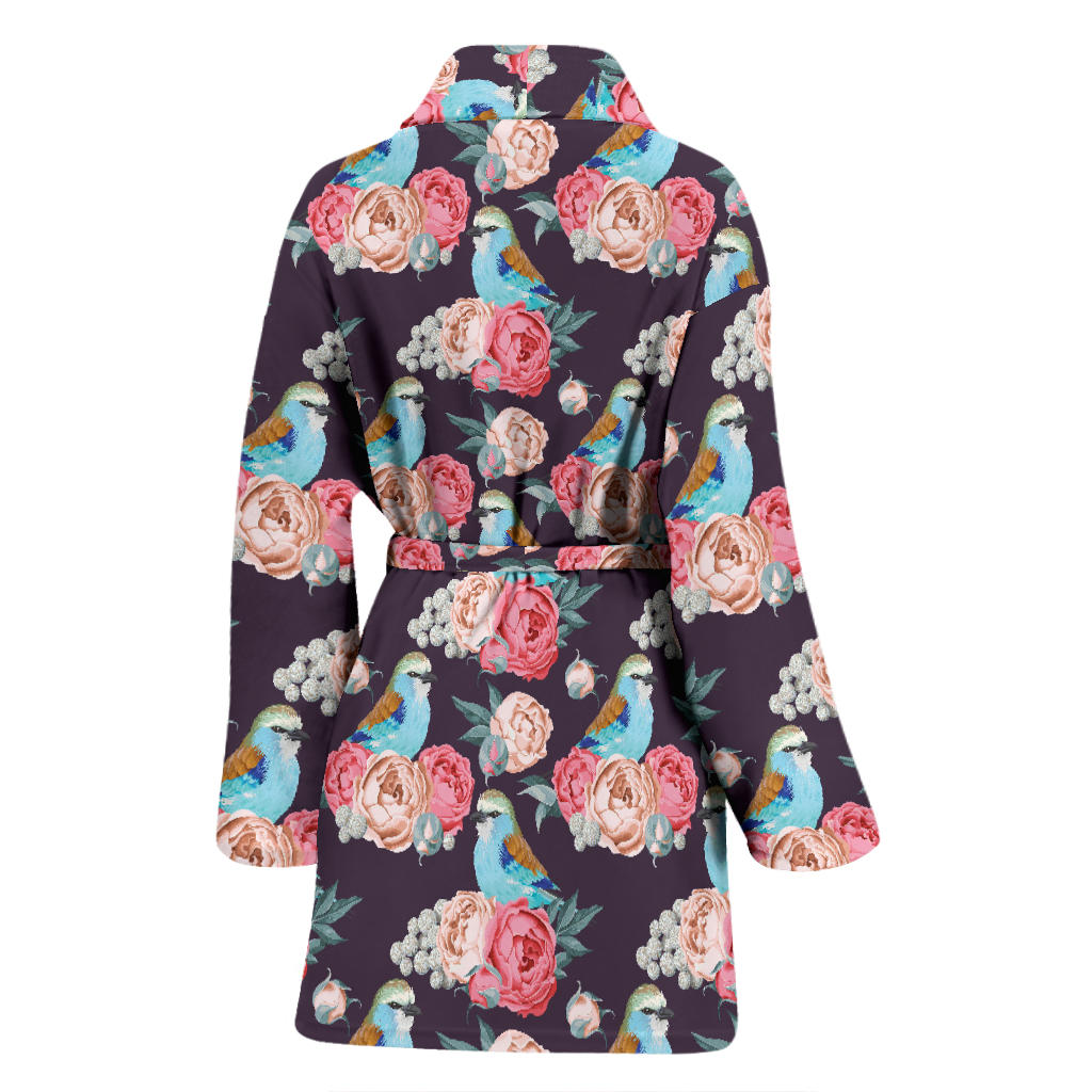 Bluebird Pattern Print Design 02 Women Bathrobe