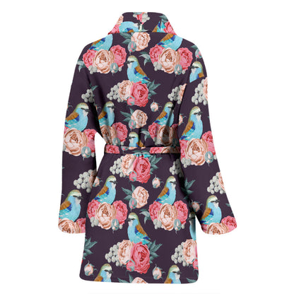 Bluebird Pattern Print Design 02 Women Bathrobe