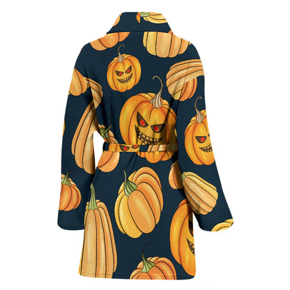 Pumpkin Halloween Pattern Print Design A04 Women Bathrobe