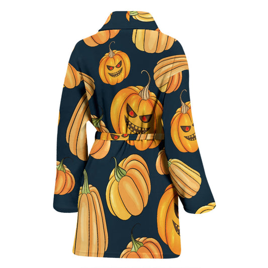 Pumpkin Halloween Pattern Print Design A04 Women Bathrobe