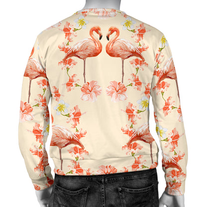 Flamingo Hibiscus Print Pattern Men Long Sleeve Sweatshirt