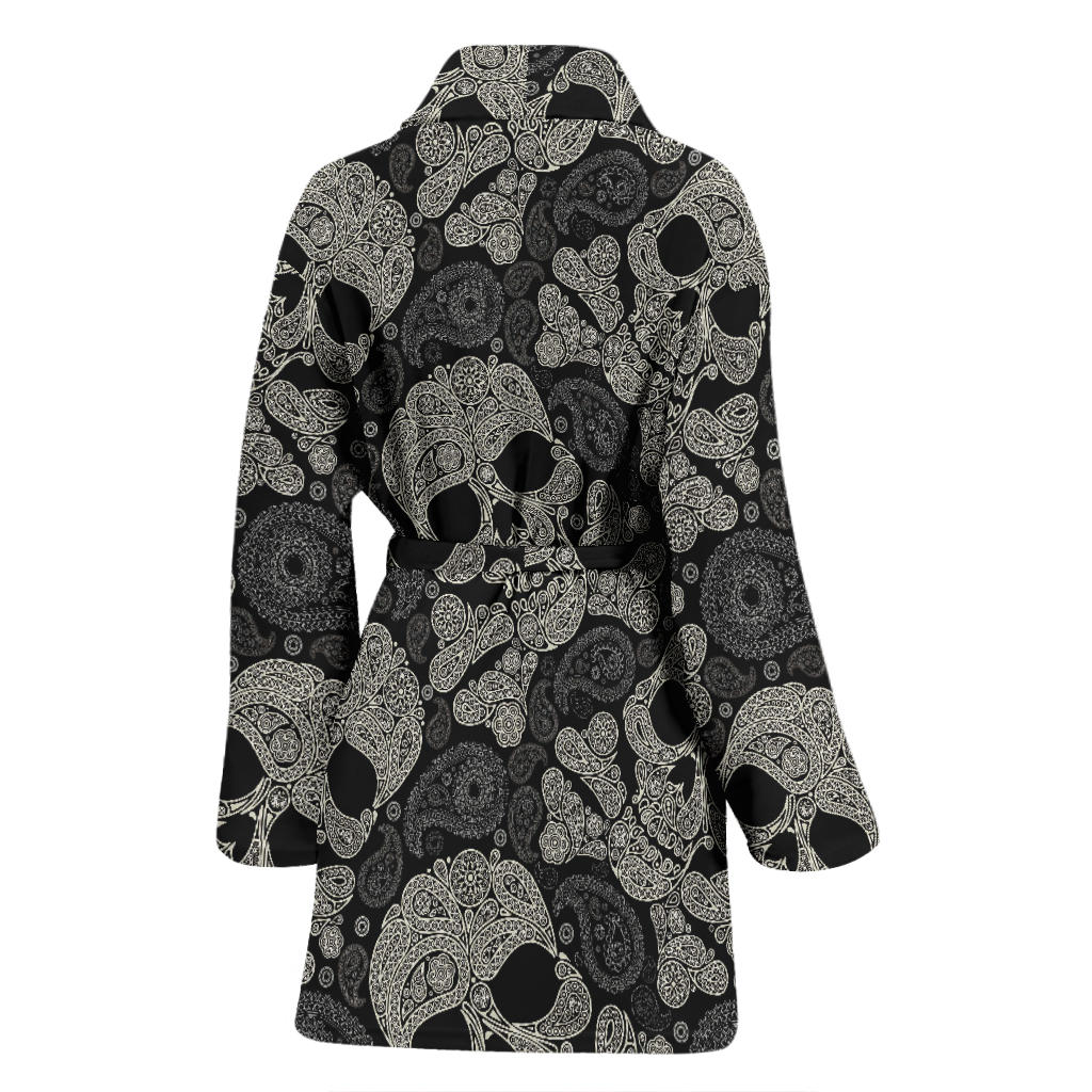 Paisley Skull Pattern Print Design A01 Women Bathrobe