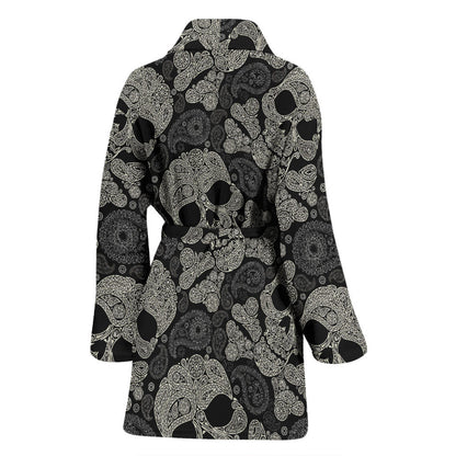 Paisley Skull Pattern Print Design A01 Women Bathrobe