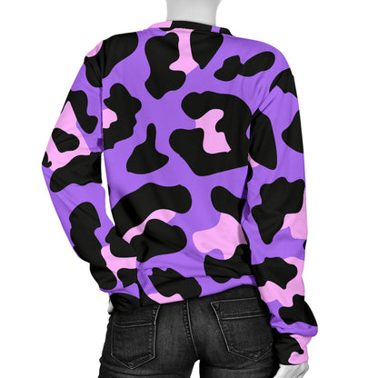 Cheetah Purple Neon Print Pattern Women Long Sleeve Sweatshirt