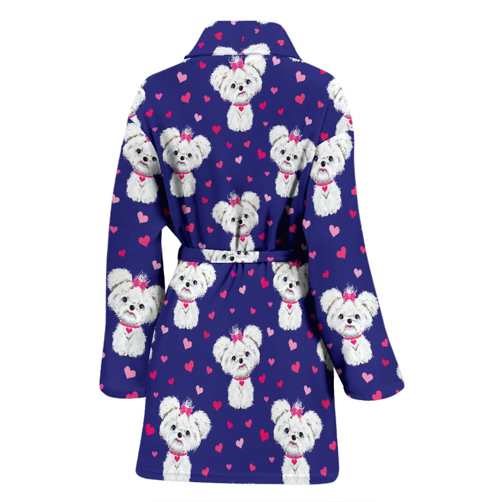 Maltese Pattern Print Design 02 Women Bathrobe