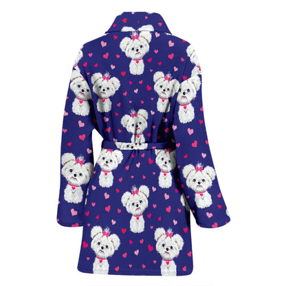 Maltese Pattern Print Design 02 Women Bathrobe