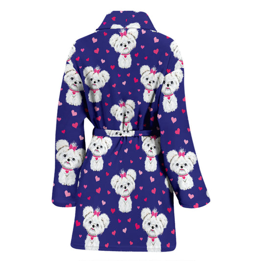 Maltese Pattern Print Design 02 Women Bathrobe
