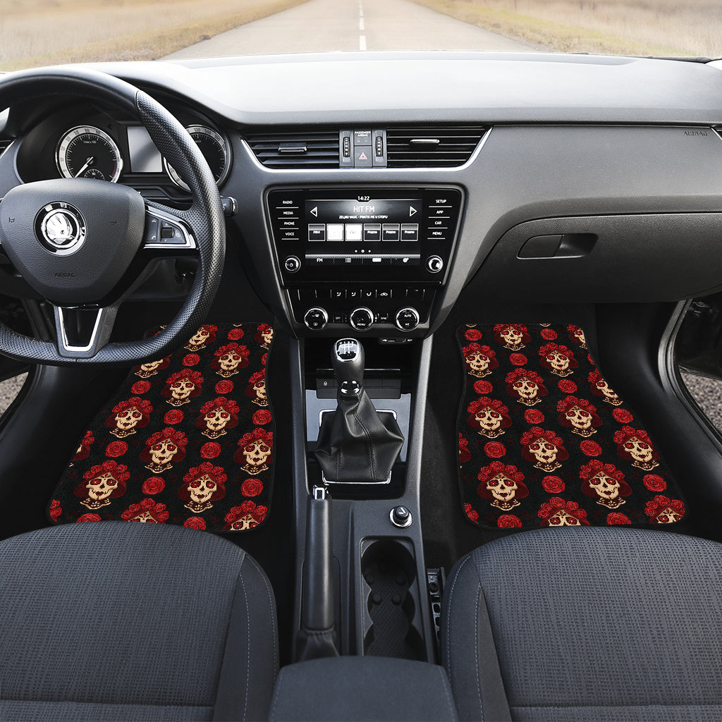 Day of the Dead Skull Girl Pattern Car Floor Mats Front Back