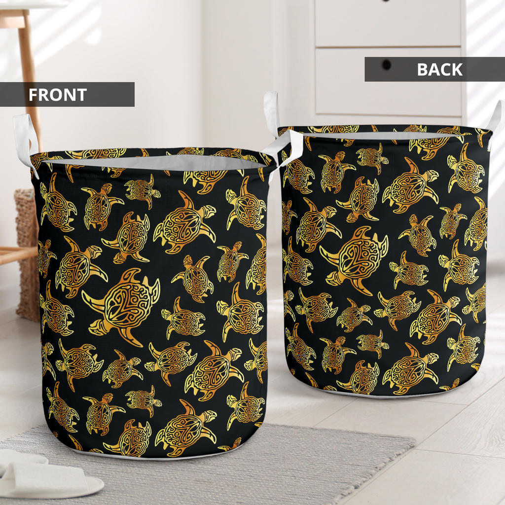Gold Tribal Turtle Polynesian Themed Laundry Basket