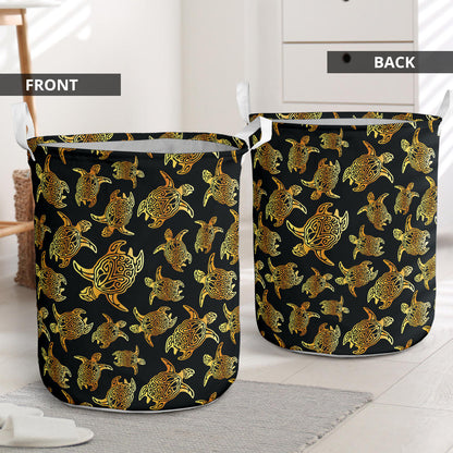 Gold Tribal Turtle Polynesian Themed Laundry Basket