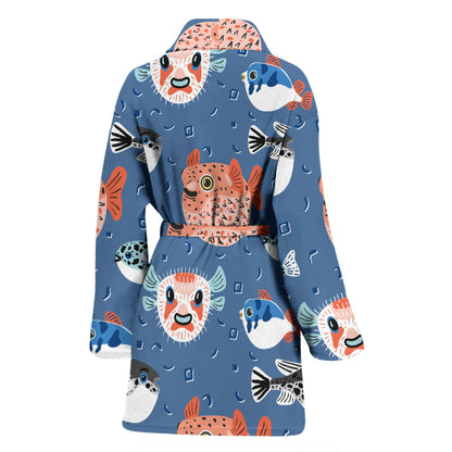 Fugu Pattern Print Design 02 Women Bathrobe