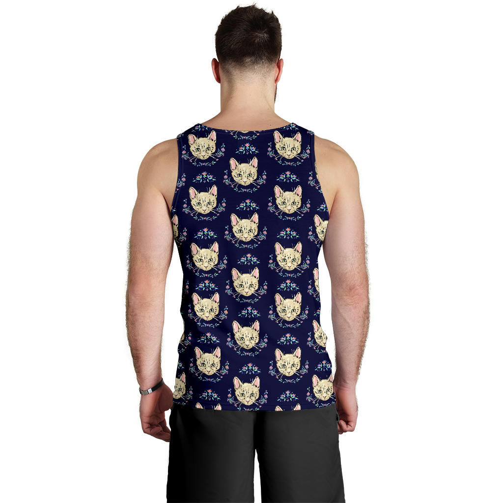 Cat Head with flower Print Pattern Men Tank Top