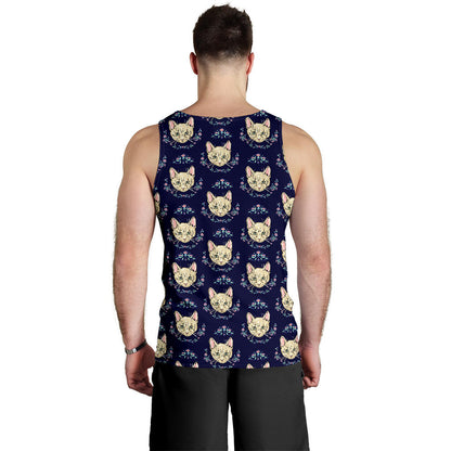 Cat Head with flower Print Pattern Men Tank Top