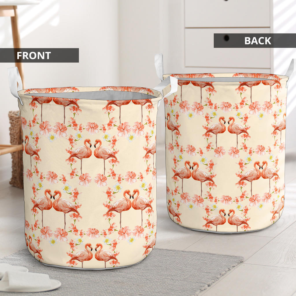 Flamingo Hibiscus Print Pattern Laundry Basket
