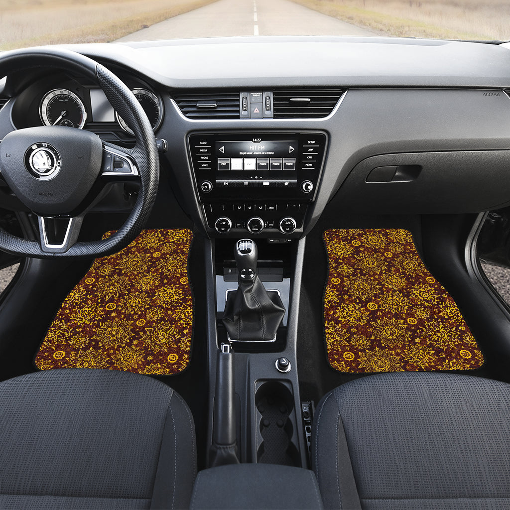 Gold Sunflower Hand Drawn Print Car Floor Mats Front Back