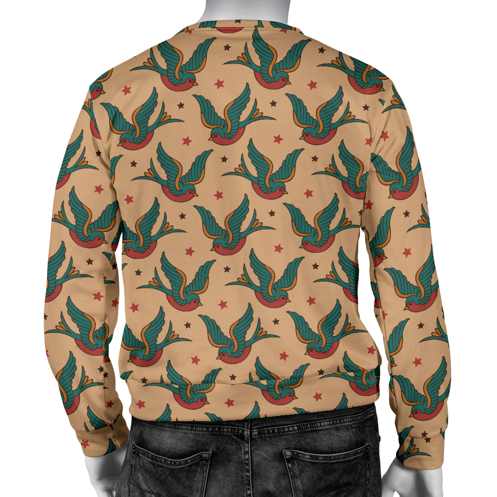 Old School Tattoo Swallow Design Men Long Sleeve Sweatshirt
