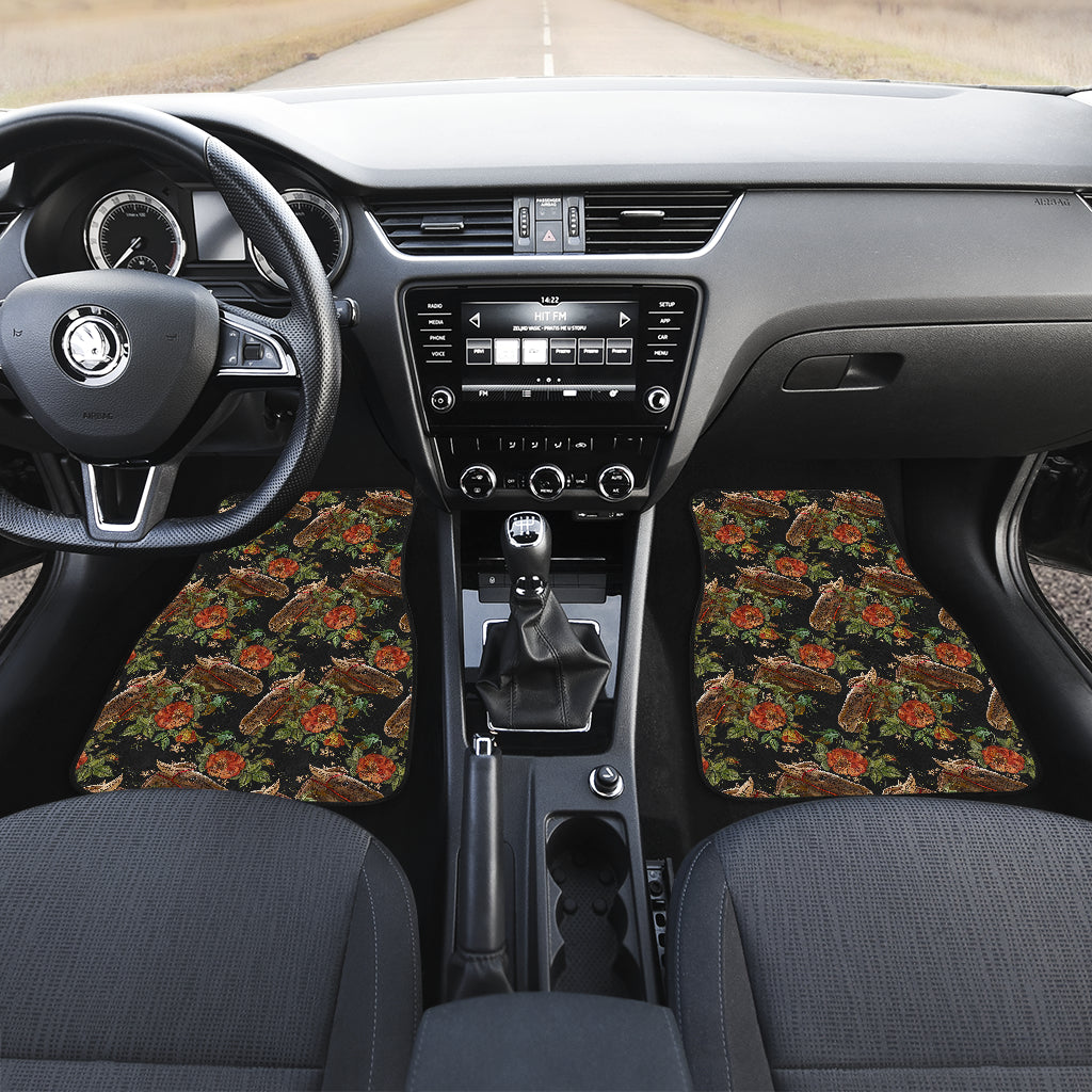 Horse Embroidery with Flower Design Car Floor Mats Front Back