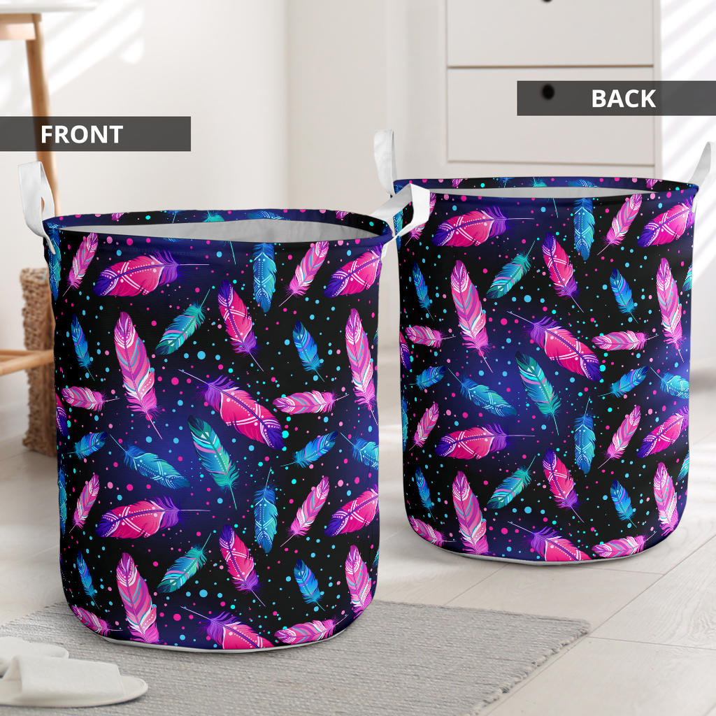 Feather Colorful Boho Design Print Laundry Basket