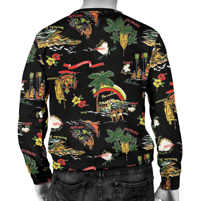 Hawaiian Island Themed Print Men Long Sleeve Sweatshirt
