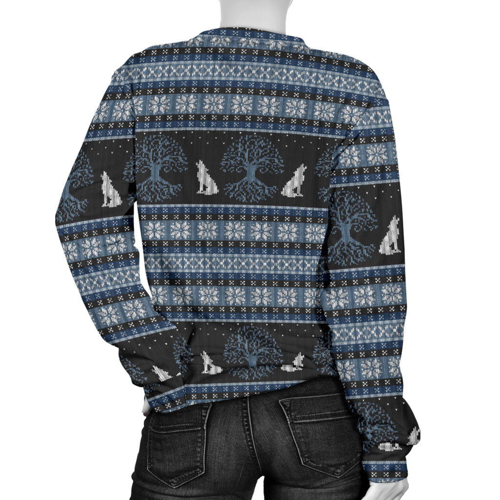 Wolf Tree of Life Knit Design Print Women Long Sleeve Sweatshirt