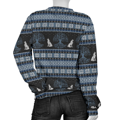 Wolf Tree of Life Knit Design Print Women Long Sleeve Sweatshirt