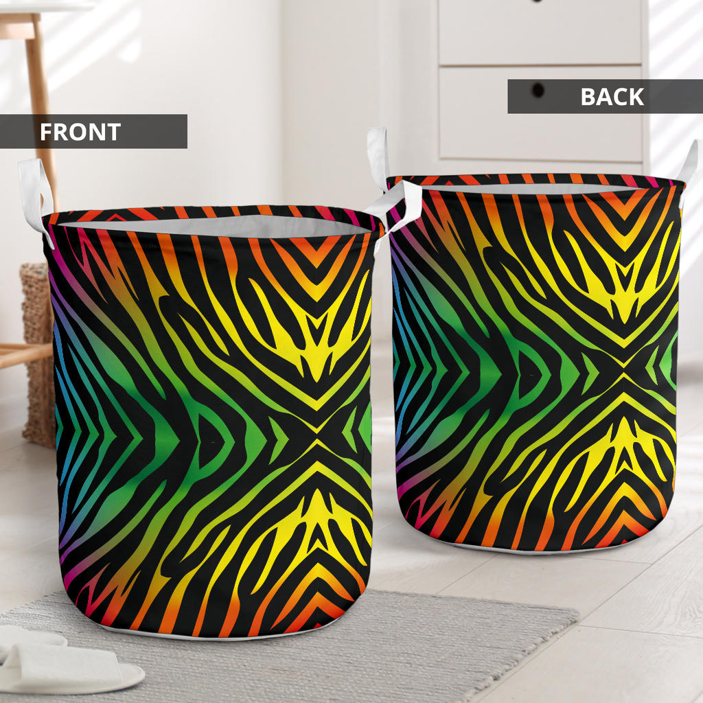Rainbow Zebra Themed Print Laundry Basket