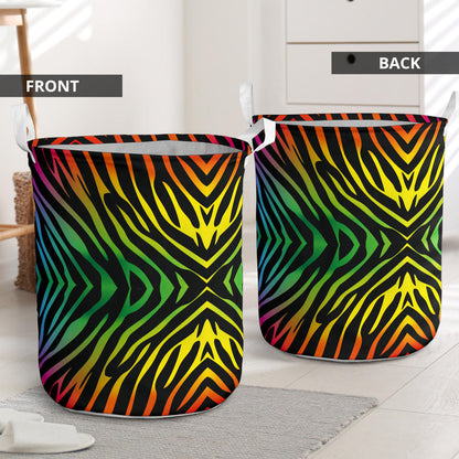 Rainbow Zebra Themed Print Laundry Basket